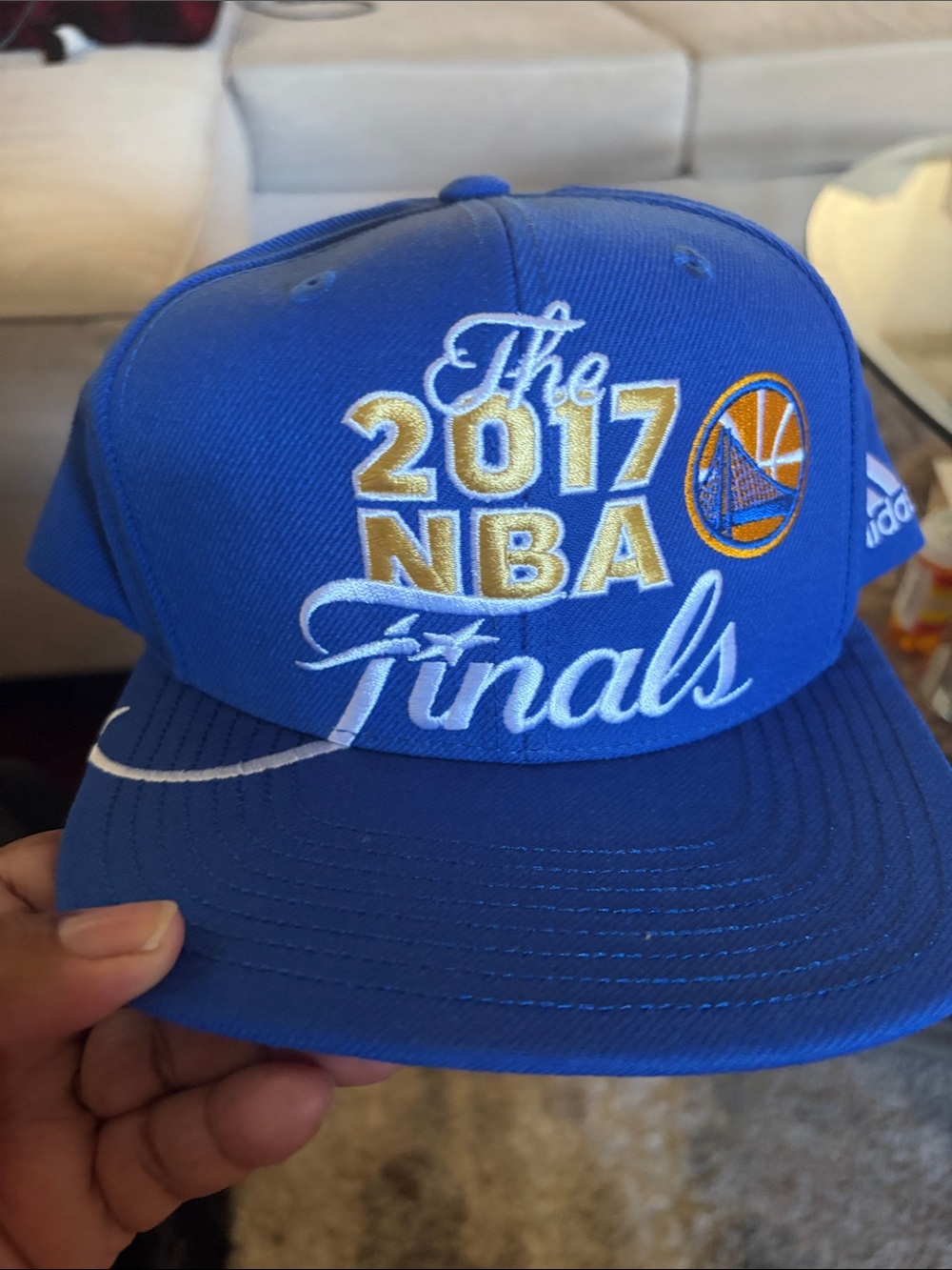 adidas Royal Blue 2017 NBA Finals Snapback Hat with Gold & White Embroidery